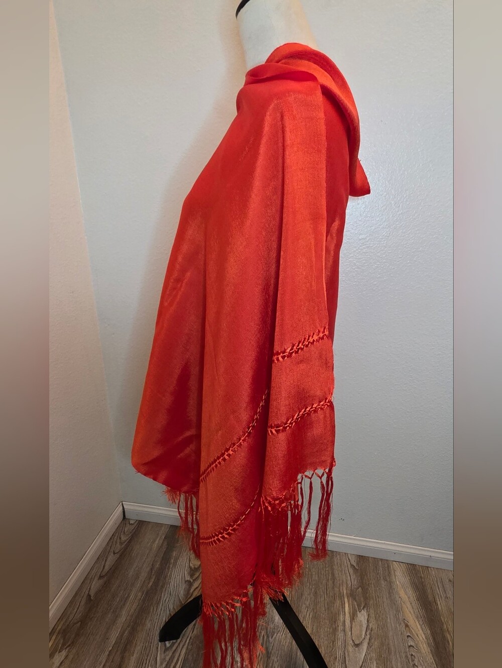 Traditional Mexican Rebozo De Articela Pumpkin Spice Shawl Pashmina Handmade